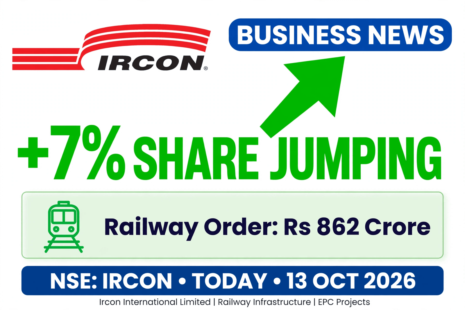 Ircon Share Price: सुस्त शेयर में आई तेजी, 862 करोड़ के ऑर्डर से 7% उछला भाव, जानें डिटेल